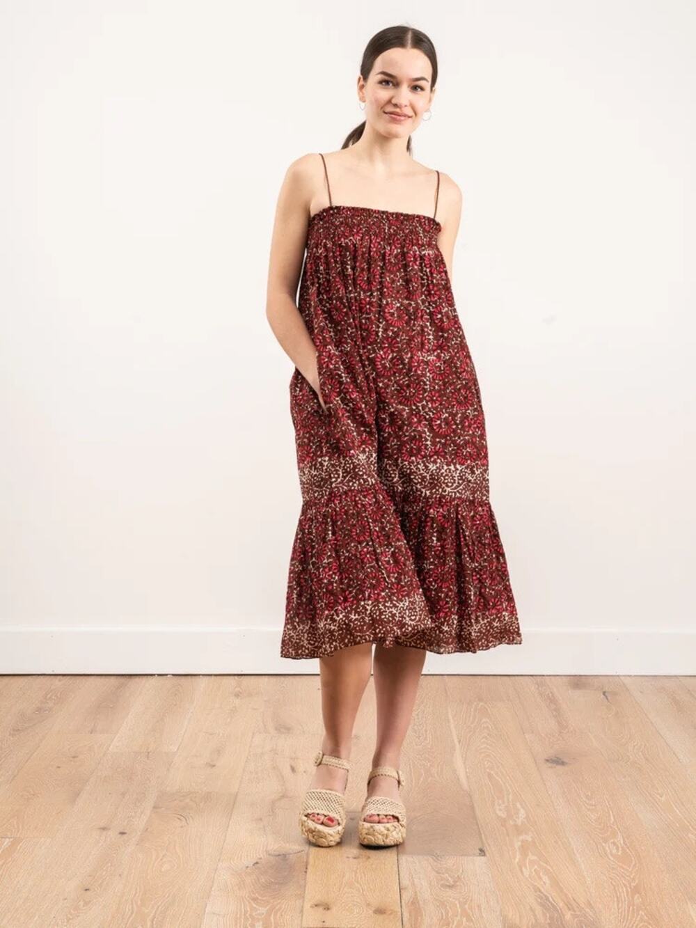 Ulla Johnson Eugenia Dress Henna Burnt Orange Pink Cream EUC $325 Tie Straps 2
